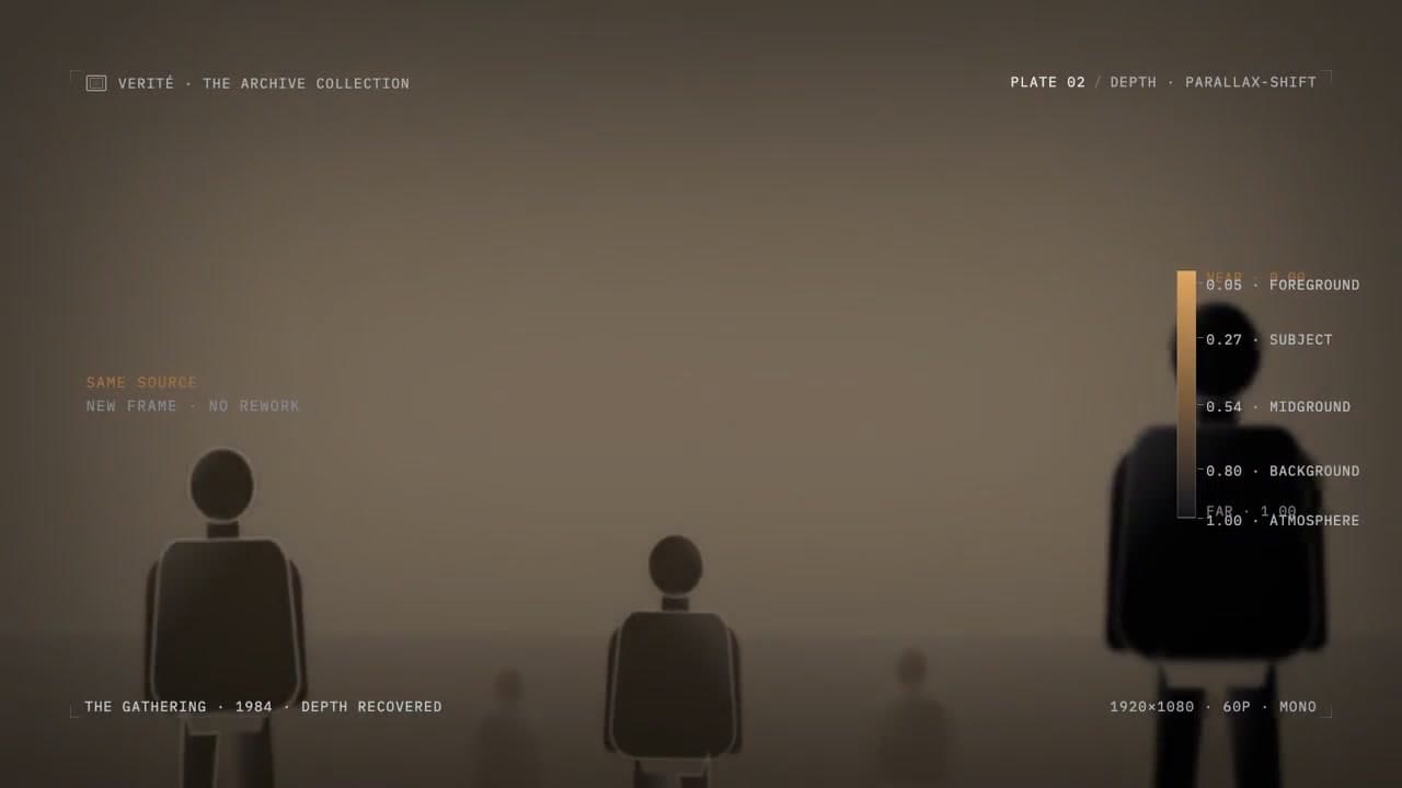 VERITÉ (Concept) — Depth-from-image 2.5D dolly (named depth planes → parallax + DOF)
