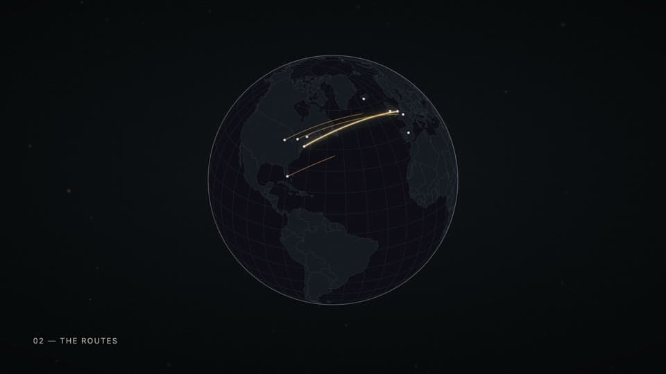 Maps — a Blue Snow studio piece: The world, the routes, one place on it.